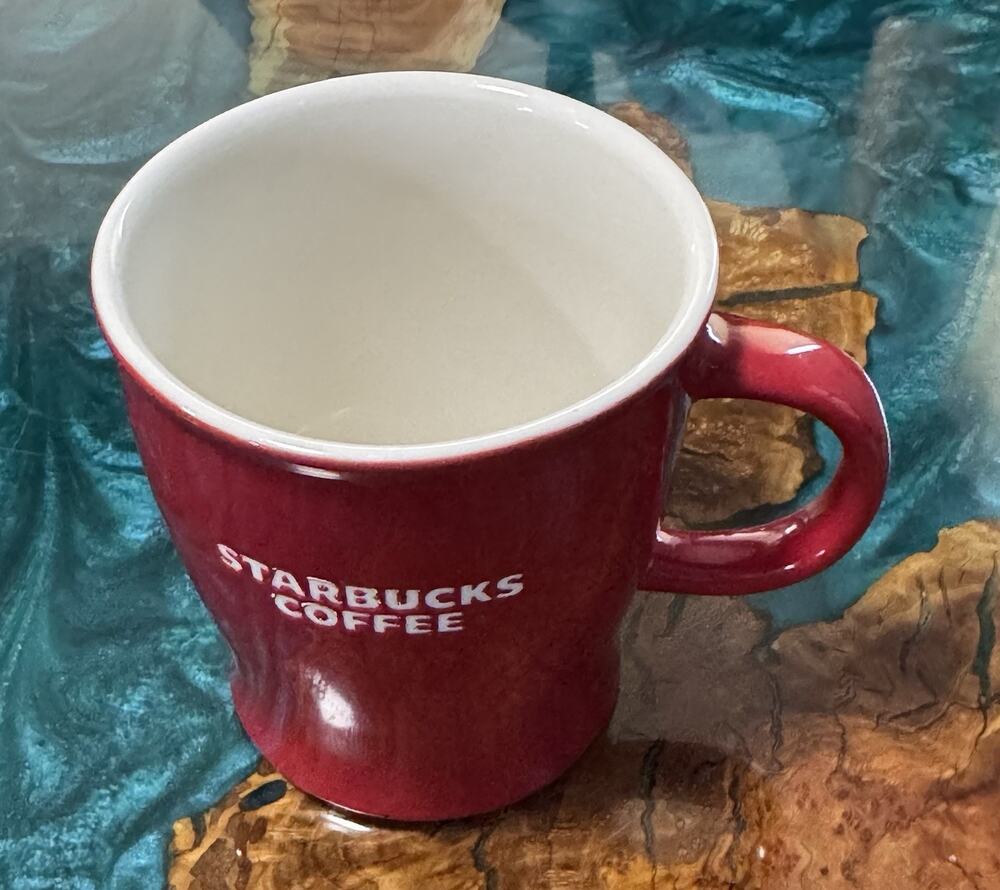 Starbucks 2008 Solid Red White Embossed Coffee Mug 14oz